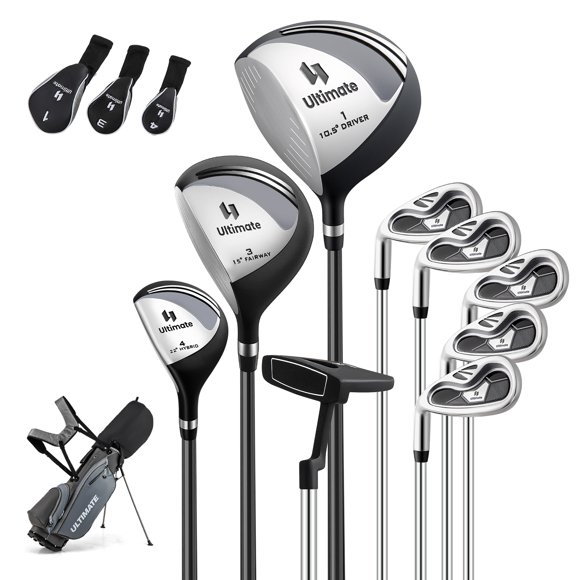 Gymax Men's Left-Handed Complete Golf Clubs & Bag Set w/460CC #1 Driver #3 Fairway Grey