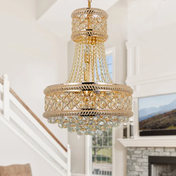 LUOLAX Vintage Crystal Chandelier 9-Light Empire Pendant Lamp Antique Ceiling Fixtures
