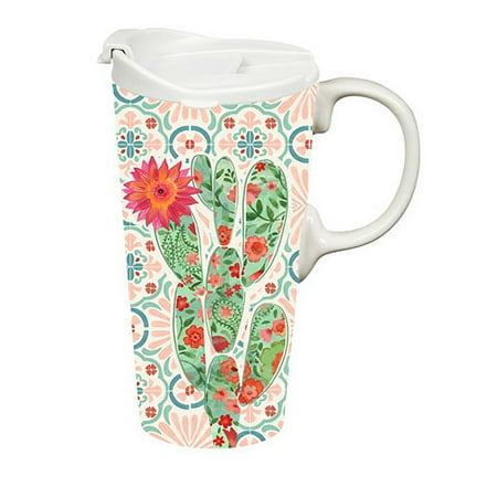 

Evergreen Ceramic Travel Cup with Box Desert Cacti Floral- 17 Oz Travel Cup with Leakproof Lid