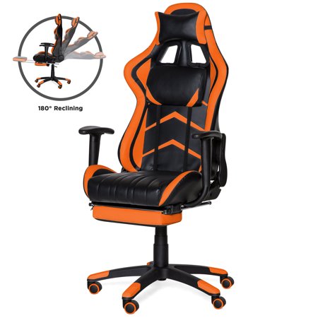 Ergonomic Industrial Footrest - Best Choice Products Ergonomic High Back Executive Office Computer Racing Gaming Chair w/ 360-Degree Swivel, 180-Degree Reclining, Footrest, Adjustable Armrests, Headrest, Lumbar Support - Orange