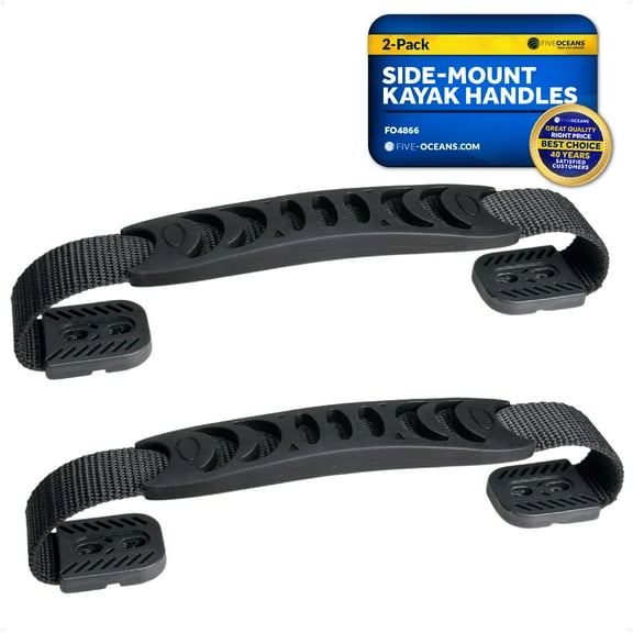 Five Oceans 2-Pack Side-Mount Kayak Handles, Black, Heavy-Duty Rubber, Kayak Carrying Handles for Kayaks Canoes & Small Boats - FO4866