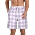 thumbnail image 2 of Uemuo Purple Checkboard Pattern Men's Swim Trunks Hawaiian Beach Bathing Suit Swimsuits Beach Quick-Dry Shorts with Pockets-Medium, 2 of 9