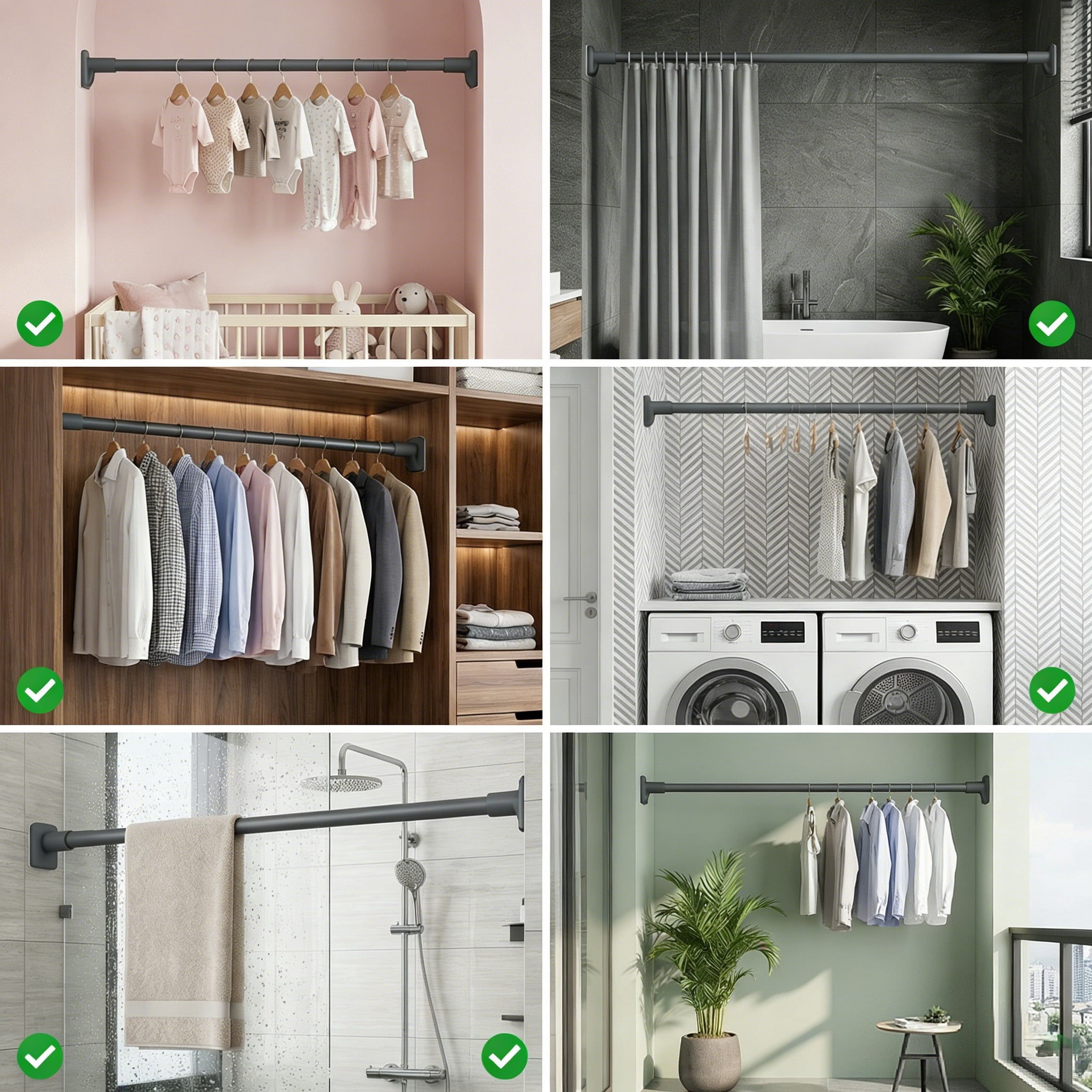 No Drill Tension Rod - Extra Long Room Divider 43-102inch, Adjustable Spring Shower Curtain Rod for Closet/Balcony, Non-slip Telescopic Pole (Gray)