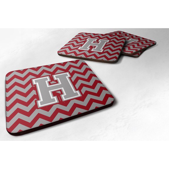 Letter H Chevron Crimson and Grey   Foam Coaster Set of 4