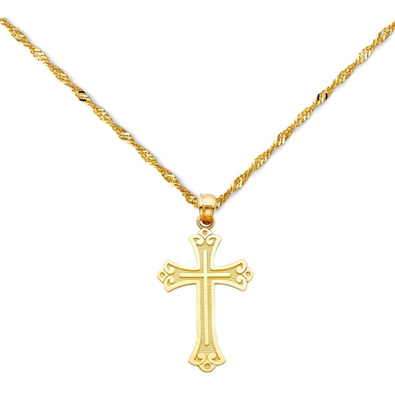 14k Solid Yellow Gold Cross Polished Pendant Charm Singapore Necklace Chain Set (18)