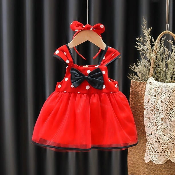Hermosos vestidos para niñas disfraz de princesa niños verano sin mangas Mini vestido blanco rojo vestido de lunares ropa infantil diadema 4T Gao Jinjia LED