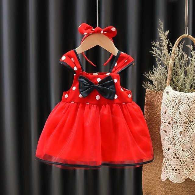 Hermosos vestidos para niñas disfraz de princesa niños verano sin mangas Mini vestido blanco rojo vestido de lunares ropa infantil diadema 9M Gao Jinjia LED