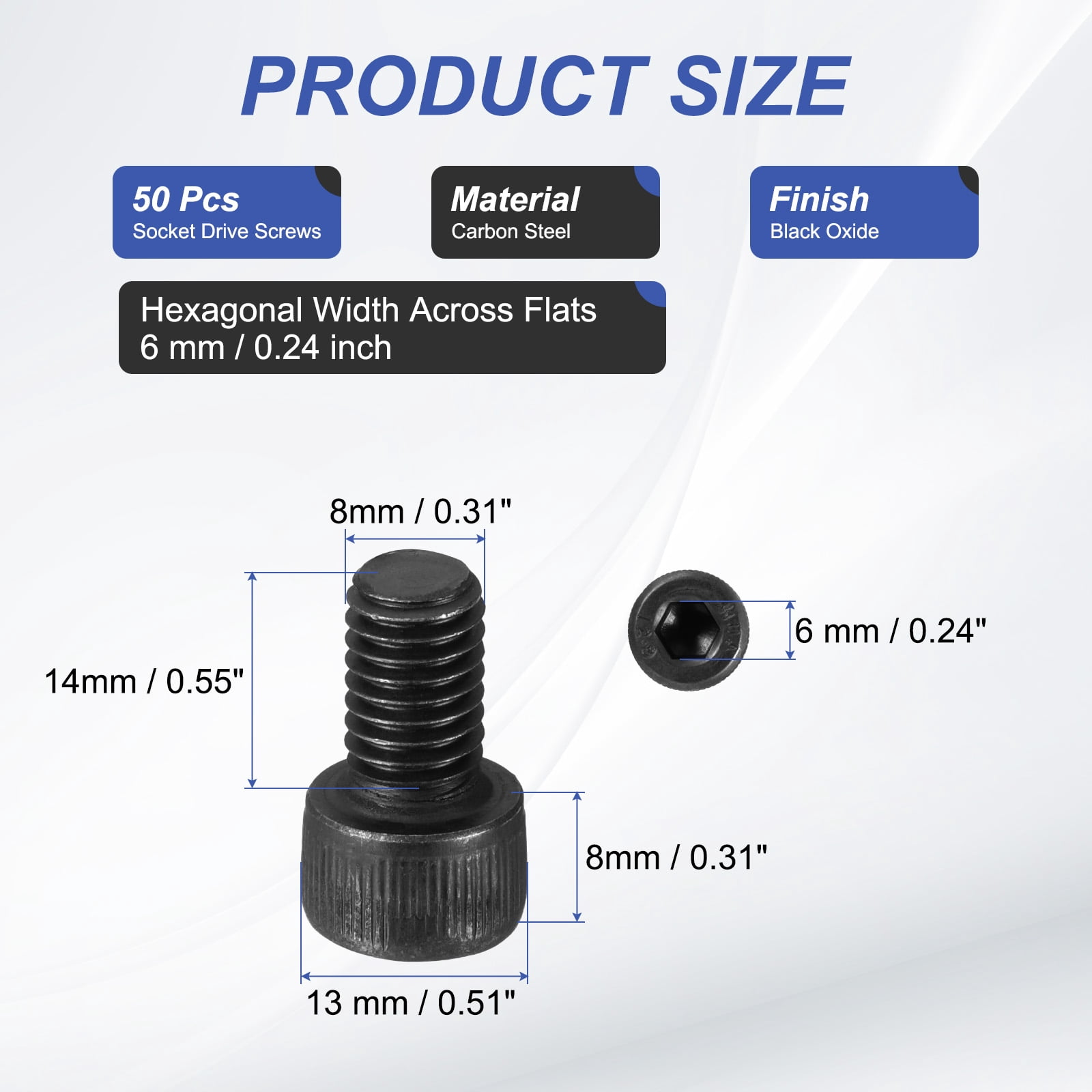 Uxcell Hex Socket Head Cap Screws Bolts, Carbon Steel Socket Drive Screws, Black Oxide Full Threads M8 x 14 mm 50