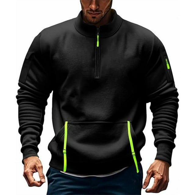 And Trendy Fleece Hooded Sweatshirt For Men's Winter In 2025 With A Stand Up Collar Half Zipper And Multiple Pockets