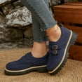 thumbnail image 2 of Blue Women'S Chunky Loafers Platform Shoes Round Toe Comfortable Thick Heel Slip-On Casual Walking Sneakers Faux Suede Outdoor Lightweight Size 36, 2 of 9