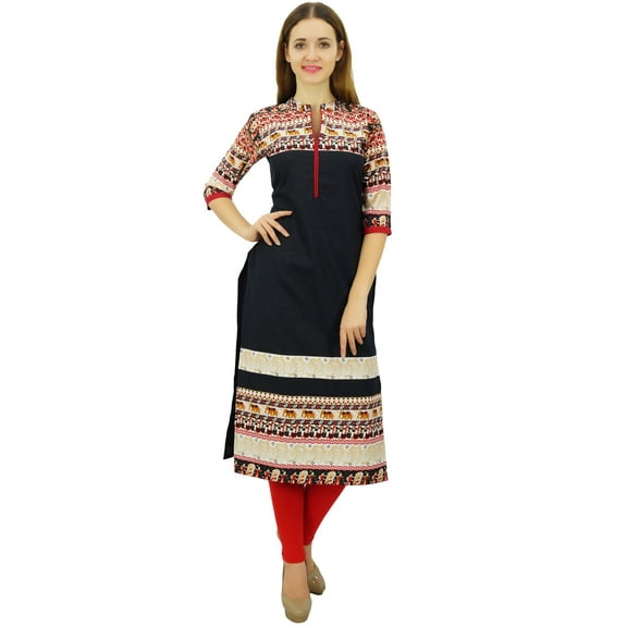 Phagun Women's Designer Black Straight Kurti Dress Ethnic Band Collar Kurta - 24