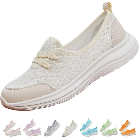 Women's Soft Sole Mesh Comfort Orthopedic Shoes with Arch Support Fit Hands Free Slip on Go Walking Slip Ins Sneakers Ladies Work Standing Tennis Loafers Summer Memory Foam Soft Wide Comfy Shoes