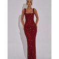 thumbnail image 4 of Sparkly Sequin Meramid Prom Dresses Spaghetti Straps Square Neck Tube Formal Evening Party Club Gowns Red L, 4 of 8
