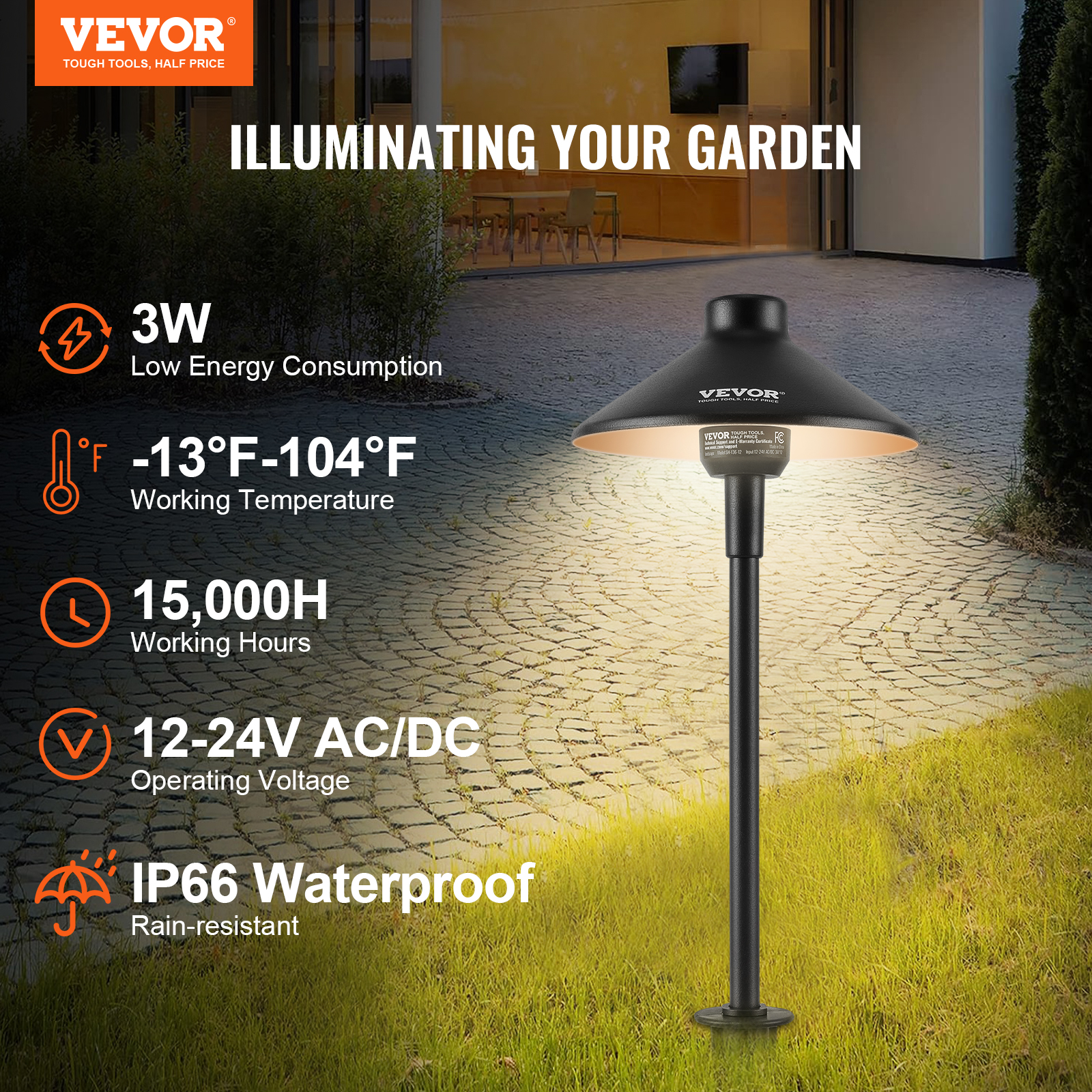 VEVOR 8 Pack Low Voltage Landscape Path Lights, 3W 210LM 12V-24VAC/DC Outdoor LED Pathway Lighting, 3000K Warm White Walkway Lights with Quick Connectors, IP66 Waterproof for Yard Garden Sidewalk