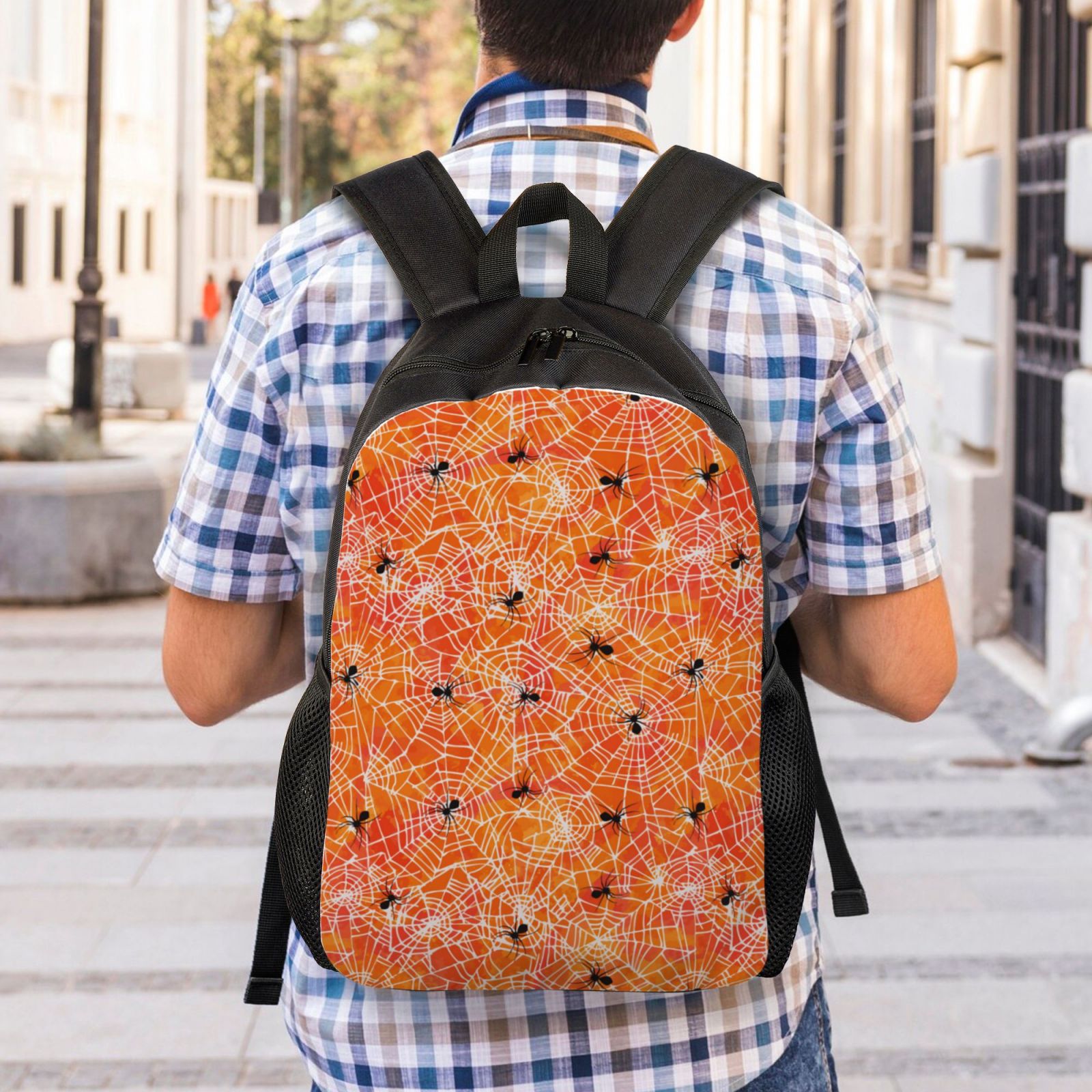 Xecao Spider Print School Backpack with Laptop Compartment Small Travel Laptop Backpack for Women Men Waterproof College Backpack Simple School Bag
