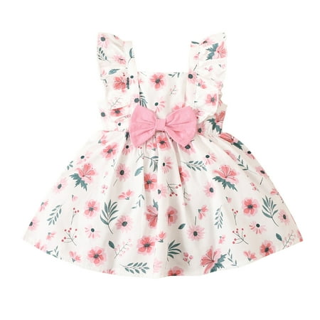 

koaiezne Kids Girls Toddler Beach Floral Prints Sleeveless Bowknot Princess Girls Dress Cloths Girls Neutral Dress Size 10 2 Year Baby Girl Dress