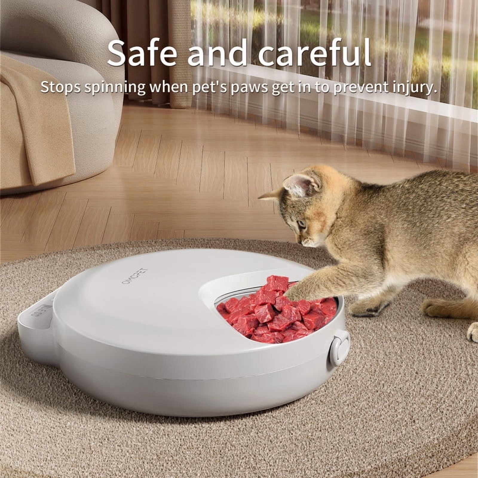 CATLK Automatic Cat Feeder Wet Food, Refrigerated Auto Cat Feeder with 2 Ice Packs, 4 Meals 8oz Dry & Wet Food, 12/24H Timer for Cats and Small Dogs, White