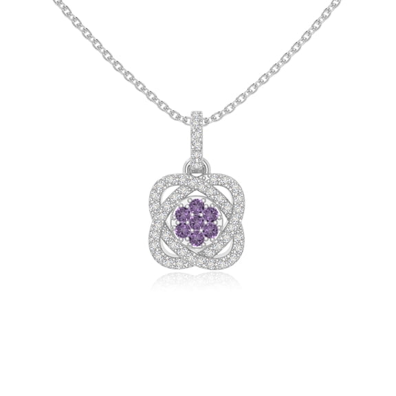 Natural Amethyst with Moissanite Inner Power Pendant Necklaces for Women in Sterling Silver,February Birthstone Jewelry Gifts for Her Birthday,Wedding Anniversary,Mothers Day,Christmas,Valentines