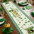 thumbnail image 4 of EWASWON St. Patrick's Day Linen Table Runner, 13x47 Inch Festive Green Shamrock Print with Beige Background, Reusable Table Decor for Dining/Coffee Table, Holiday Gift, 4 of 6