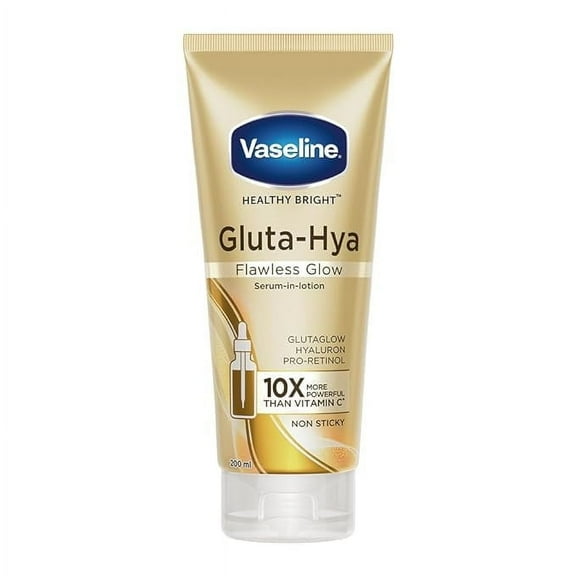 Vaseline Gluta-Hya Flawless Glow Lotion for Face & Body | Gives Brighter Skin | Glutathione & Pro-Retinol Infused Moisturizer, 200ml
