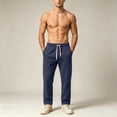 thumbnail image 4 of LIaqionyy Big and Tall Pants for Men's Baggy Straight Leg Drawstring Elastic Waist Casual Loose Pant with Pockets, 4 of 8