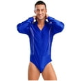 thumbnail image 4 of Kaerm Men's Sparkling Rhinestones Dance Shirt Long Sleeve Leotards Salsa Rumba Latin Dance Bodysuit Blue XXL, 4 of 7