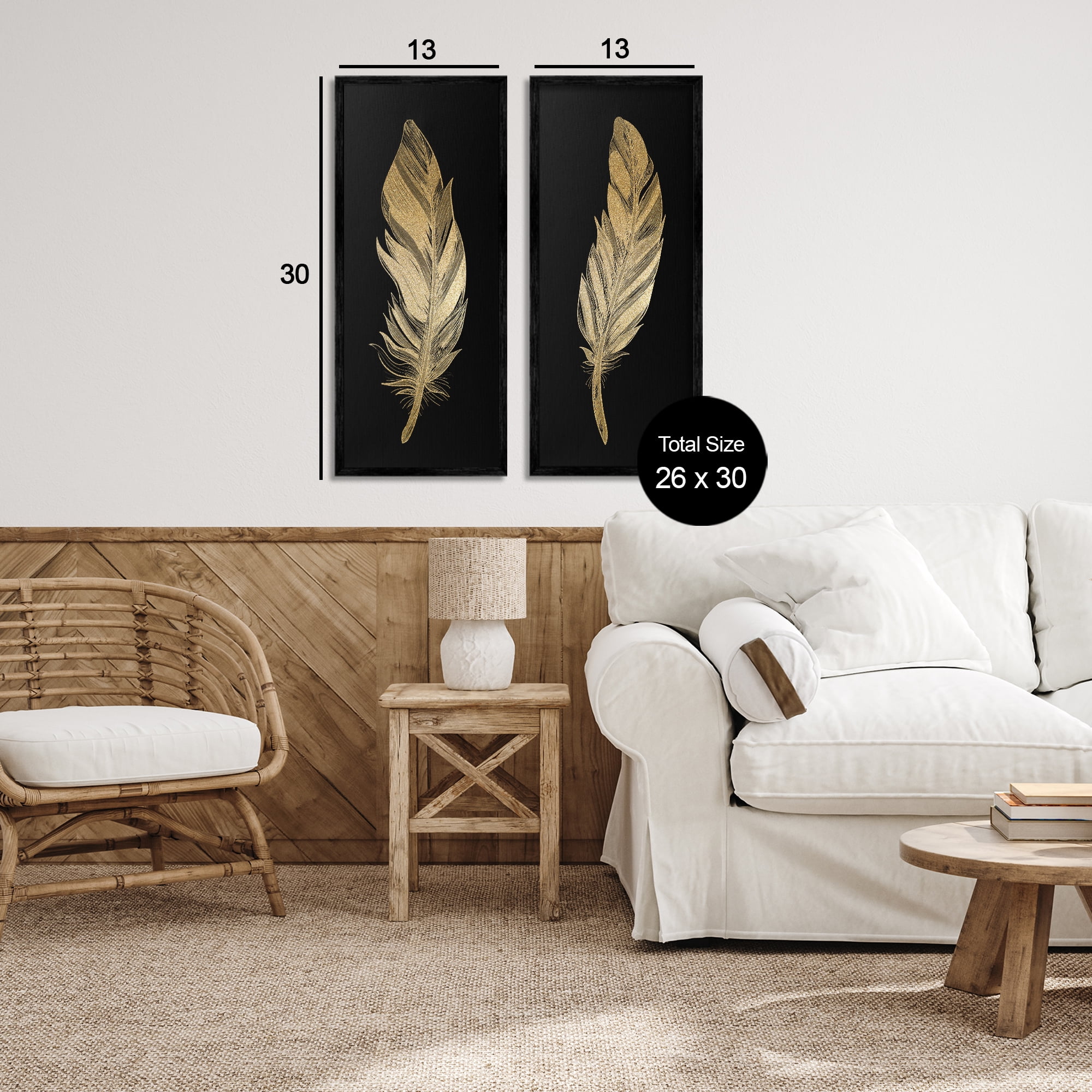 Glam Detailed Feather 2 Piece Black Framed Giclee Art Set, design by Kim Allen