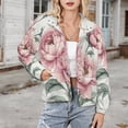 thumbnail image 3 of Jackets for Women Winter Coat Jackets Flannel Stand Collar Jacket(Pink Peonies Floral Artwork,Size:S-4XL), 3 of 7