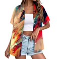 thumbnail image 2 of Stralyhd Womens Shirts Summer Short Sleeve Button Up Colorful Brushstroke Print Top Beach Vacation Trendy Shirt Loose Comfy Y2k Blouse Orange L, 2 of 5
