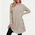 thumbnail image 6 of Lmueinov Womens Sweater Dress Long Sleeve Ribbed Knit Tunic Dress Crew Neck Mini Dress with Pockets Buttons Stretchy Casual Fall Tops for Leggings, 6 of 8