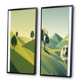 thumbnail image 3 of Designart "Green Trees in Graphic Landscape Composition I" Landscape Mountains Framed Wall Art Set Of 2 - Traditional Yellow Framed Canvas Set For Living Room Decor, 3 of 6