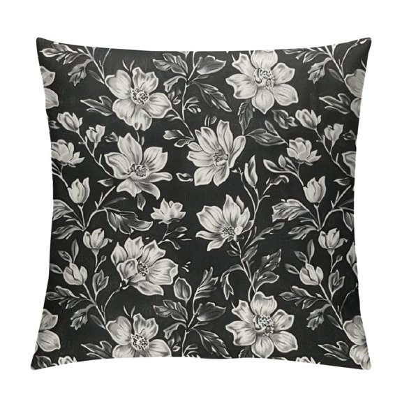 Patifu Vintage Floral Pillow Covers Black Old White Floral Outdoor Decorative Throw Pillow Covers Farmhouse Rustic Pillowcases Cushion Covers For Couch Bedroom Sofa Chair Car 12x12in