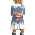 thumbnail image 4 of Womens Dress Fashion Casual Christmas Dress Long Sleeved Printed Round Neck Party Christmas Snowflake Dress, 4 of 6