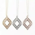 thumbnail image 3 of Engraved Hollow Gold Filigree Flower Pendant Long Moroccan Statement Necklace, 3 of 9
