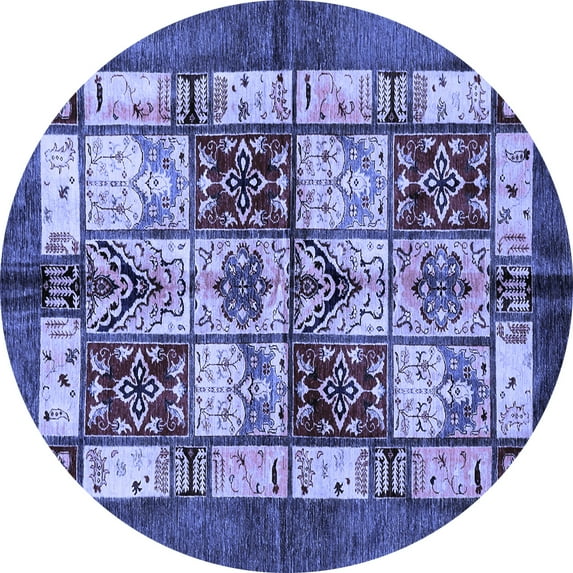Ahgly Company Indoor Round Abstract Blue Modern Area Rugs, 4' Round