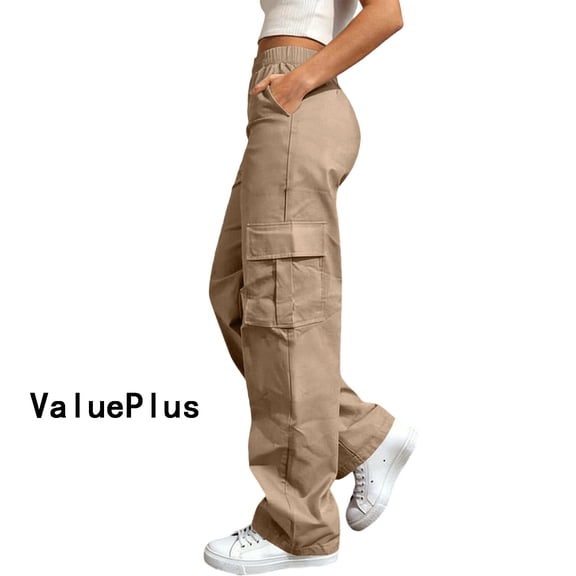 ValuePlus Women's Pants High Waisted Baggy Wide Leg Stretchy Streetwear Cargo Pants Women with Pockets