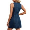 thumbnail image 5 of Denim Dress for Women Sleeveless Stretchy Jean Summer Casual Western Short Button Down Dress M, 5 of 10