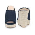 thumbnail image 4 of BLISSFUL STEP Open Toe Platform Espadrille Denim Wedge Heel Slide Sandal for Women Dark Blue 7, 4 of 8
