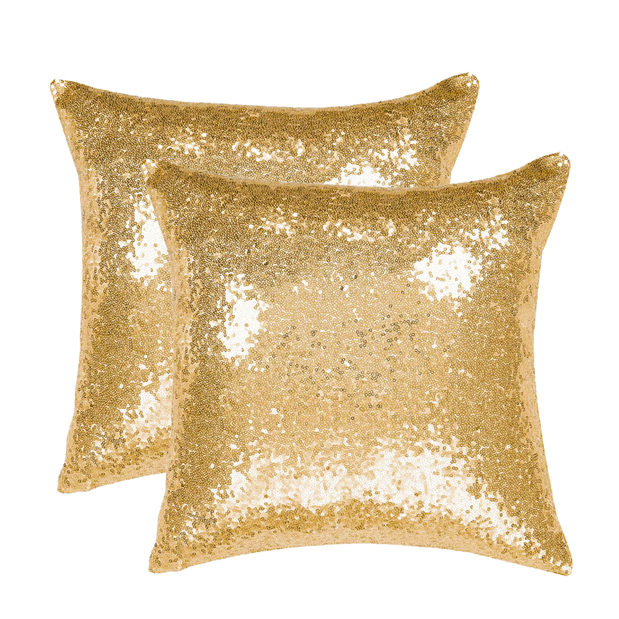 PiccoCasa Sequin Shiny Decorative Throw Cushion Covers 18"x18", Gold, 2PCS