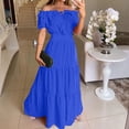 thumbnail image 2 of Jalioing Off Shoulder Ruffle Dress for Women Summer Short Sleeve Maxi Dresses Empire Waist Flowy Sundress, 2 of 6