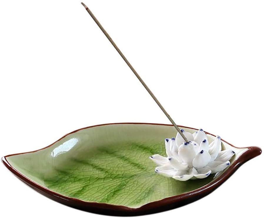 Cute Leaf Incense Stick Burner Tray Sky Blue Incense Burner |Leaf-Incense Ash Catcher Holder-Ceramic Decorative Lotus