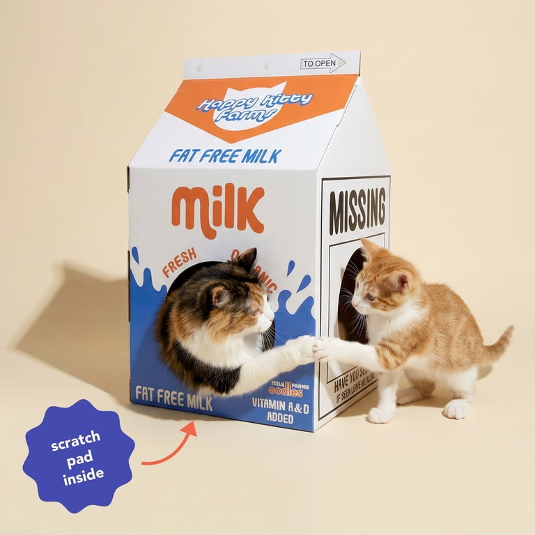 Milk Carton Corrugated Cardboard Cat House with Scratching Pad photo 3