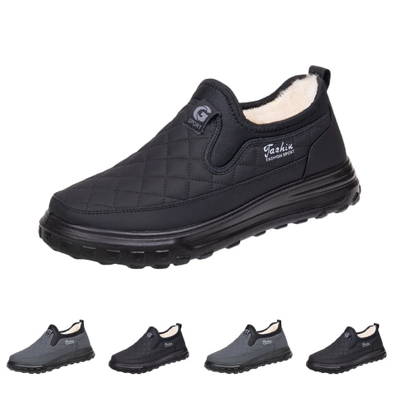 THDHVS Shoes for Men,Mens Casual Shoes,Men Slip On Wool Blend Snow Boots Waterproof Slip Resistant Warm for Fashion Gray