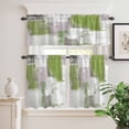 thumbnail image 6 of Sage Green Grey Abstract Curtain Valances Set Modern Graffiti Brush Art Kitchen Curtains 36&nbsp;inch Length Rod Pocket Valance and Tiers 3 Piece Set Small Bedroom Bathroom Laundry Decor, 6 of 9