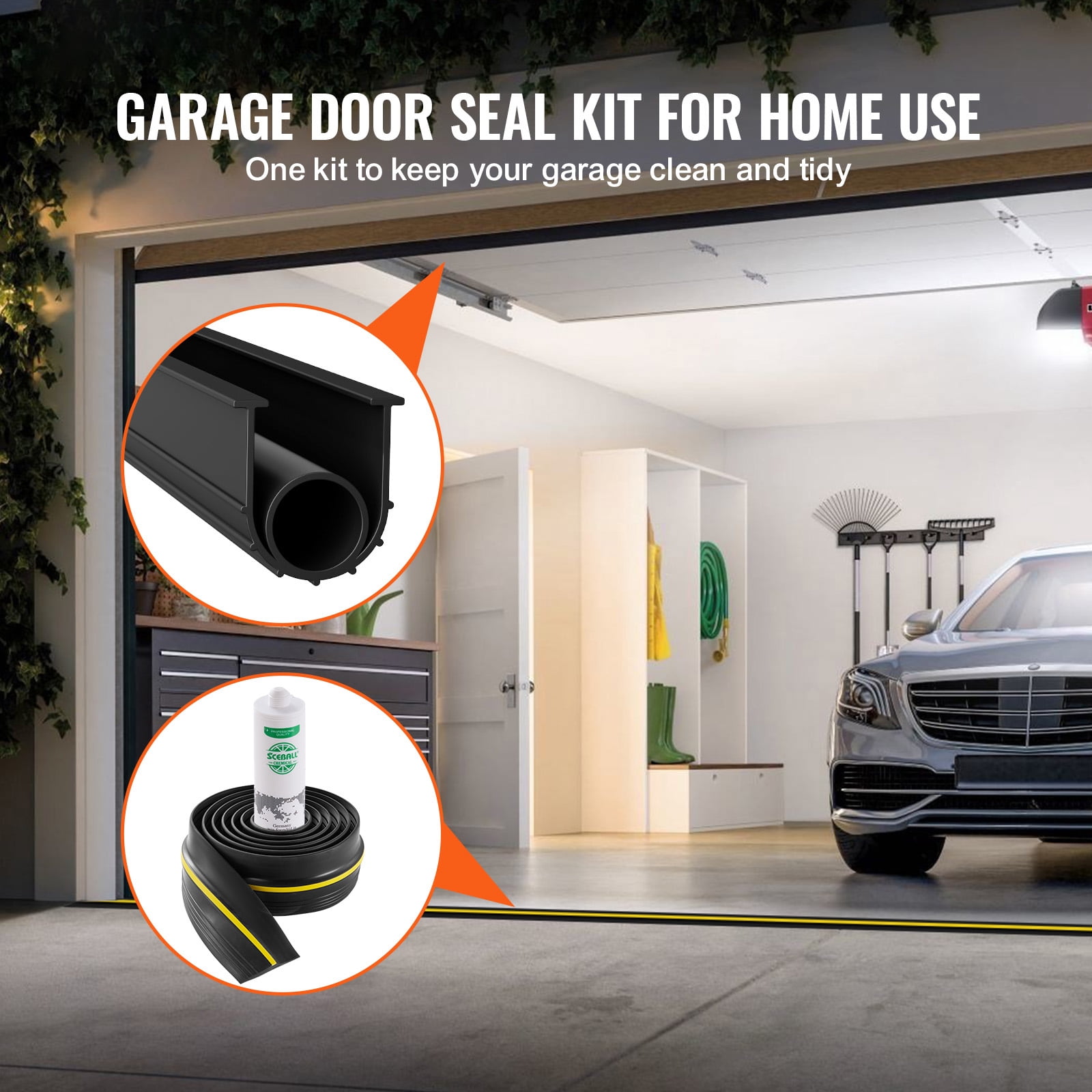 KFFKFF Garage Entryway Barrier and Base Seal Set, 10 FT U Form+O Loop Universal Garage Door Base Weatherproofing PVC, Paired with Climate-Resistant Garage Barrier Seal Strip with Glue, Black