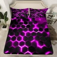 thumbnail image 2 of Manfei Blue Hexagon Honeycomb Bed Sheets,Modern Geometric Aesthetic King Sheets,Purple Black Geometric Sheet Set For Teens,Microfiber Bedroom Decor,4-Piece, 2 of 7