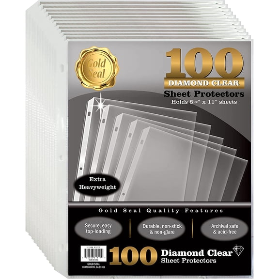 100 Count Diamond Clear Extra Heavyweight Sheet Protectors, 4 mils Strong,8.5 x 11, Top Load, 100 Pack