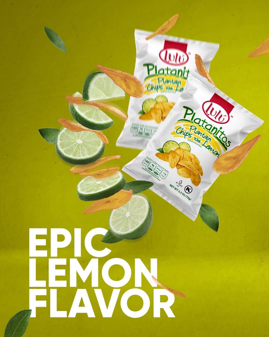 Lulu Platanitos, Plantain Chips with Lemon, 2.5 oz, 30 ct