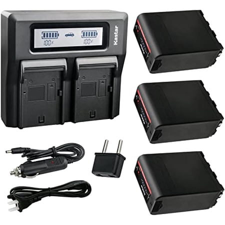 Kastar 3 Pack Battery and LCD Dual Fast Charger for Sony NP-F990 Pro NP-F970 LED Video Light CN-126 CN-160 CN-216 CN-304 VL600 YN300 and Other LED Light