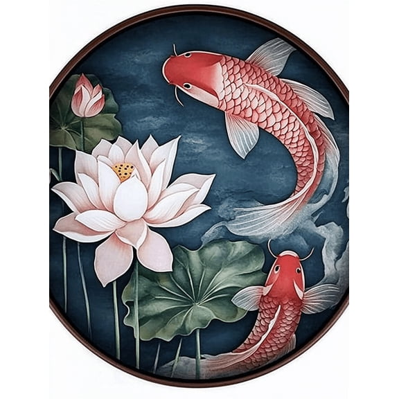 Koi Fish and Lotus Decorative Painting/Canvas Art， Suitable for Decorating Living Room， Bedroom， Dining Room， Office， Study Room， Hotel， Restaurant， Cafe， Gallery， and Home Decoration.